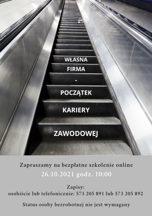 Ilustracja przedstawiająca schody ruchome stanowiąca plakat wydarzenia