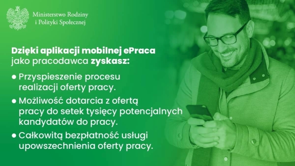 Grafika przedstawiająca mężczyznę korzystającego ze smartfona - Dzięki aplikacji mobilnej jako pracodawca zyskasz Grafika przedstawiająca mężczyznę korzystającego ze smartfona - Dzięki aplikacji mobilnej jako pracodawca zyskasz