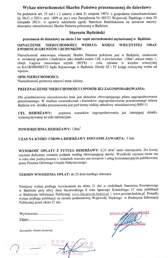 Skan pisma z treścią komunikatu