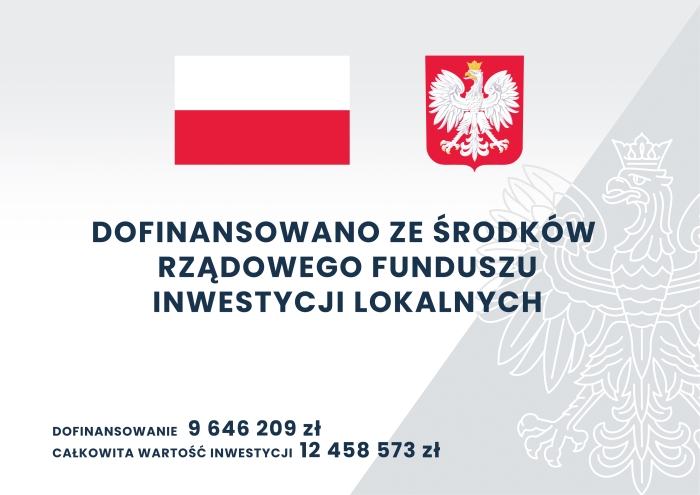 Grafika z flagą Polski i konturowym rysunkiGrafika z flagą Polski i konturowym rysunkiem orła zawierająca kwoty dofinanoswania i wartości inwestycjiem orła zawierająca kwoty dofinanoswania Grafika z flagą Polski i konturowym rysunkiem orła zawierająca kwoty dofinanoswania i wartości inwestycji